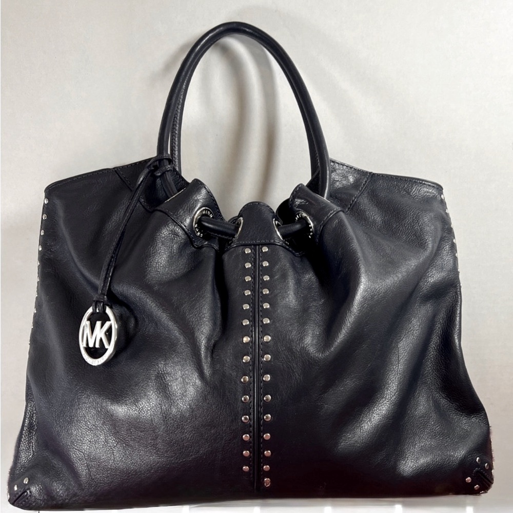 Michael Kors Black Leather Shoulder Bag with Silver Studs